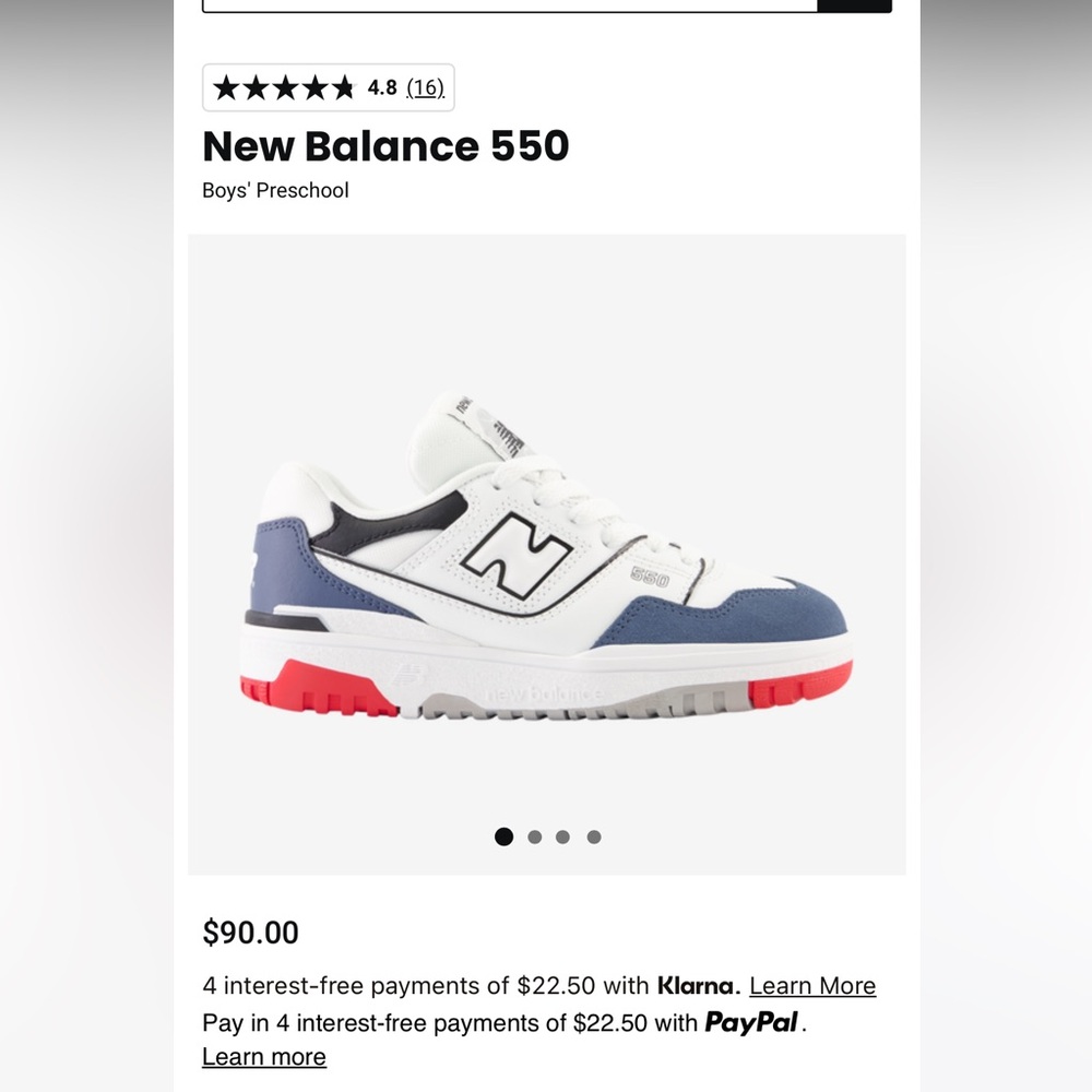 Boys New Balance 550 size 2 1/2